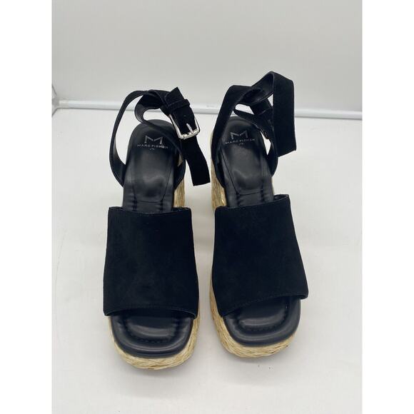 New Marc Fisher LTD Nelly Suede Espadrille Wedge Sandals Ankle Strap Black 9M - Picture 3 of 7